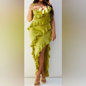 PrettyLittleThing Lime Green Ruffle High-Low Maxi Skirt